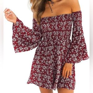 Women's Floral Long Sleeve Off Shoulder Casual Mini Dress